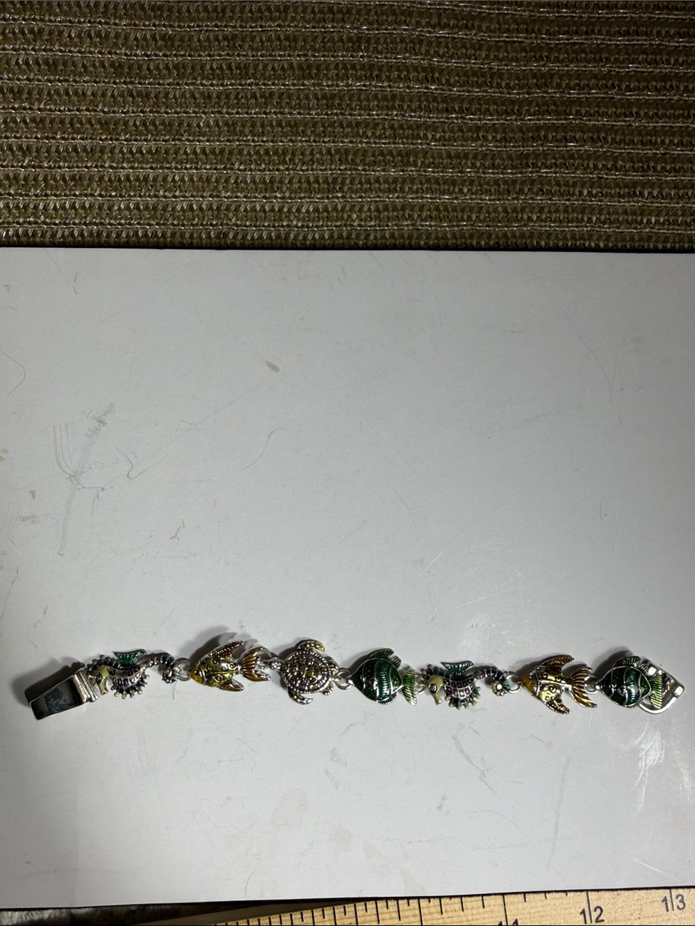 Vintage Enamel Sea Life Bracelet Fish Seahorse Turtle Coastal Beach Jewelry - Picture 2 of 8